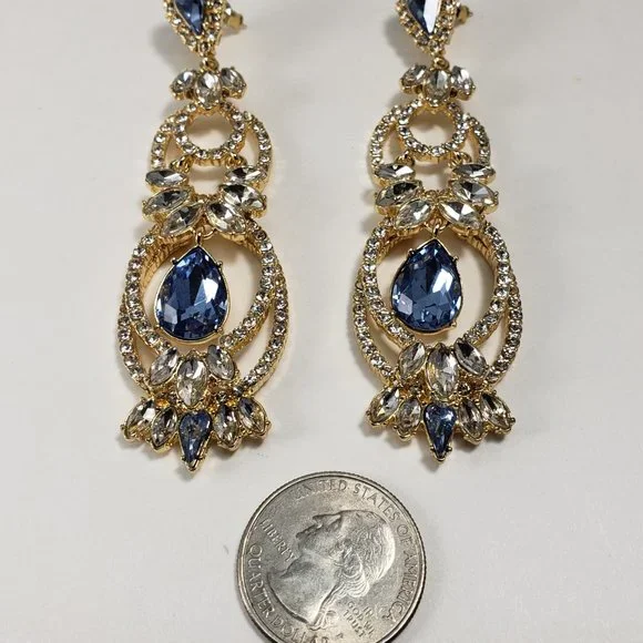 Gold Overlay Drop Dangle Earrings made with Swarovski  Elements - Picture 3 of 6